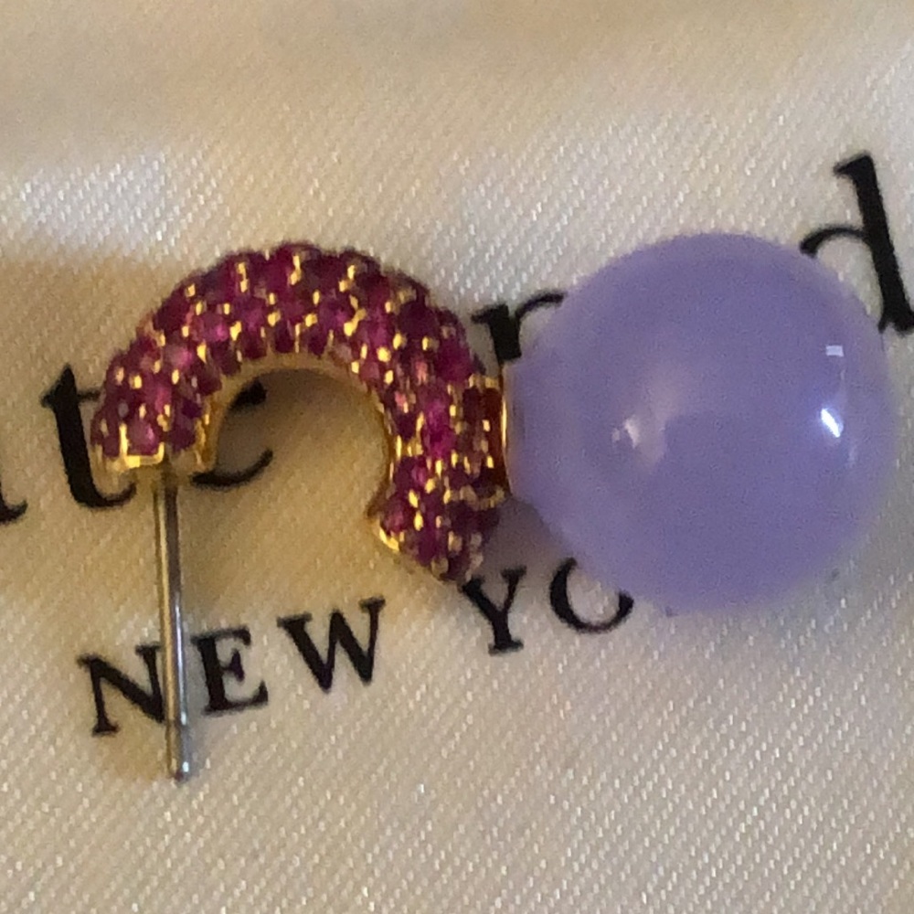 Kate Spade Showtime Huggie Hoop Earrings With Red Crystal & Purple Bead NWT - Picture 8 of 14